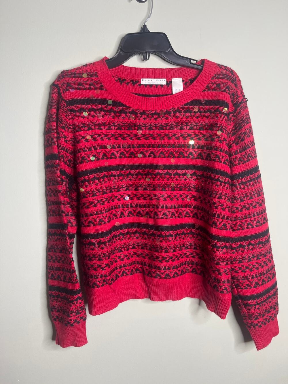 Crazy Horse Red Striped Embellished Sweater XL